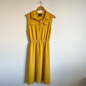 Naif Size XL Mustard Yellow Midi Shirt Dress Elastic Tie Waist